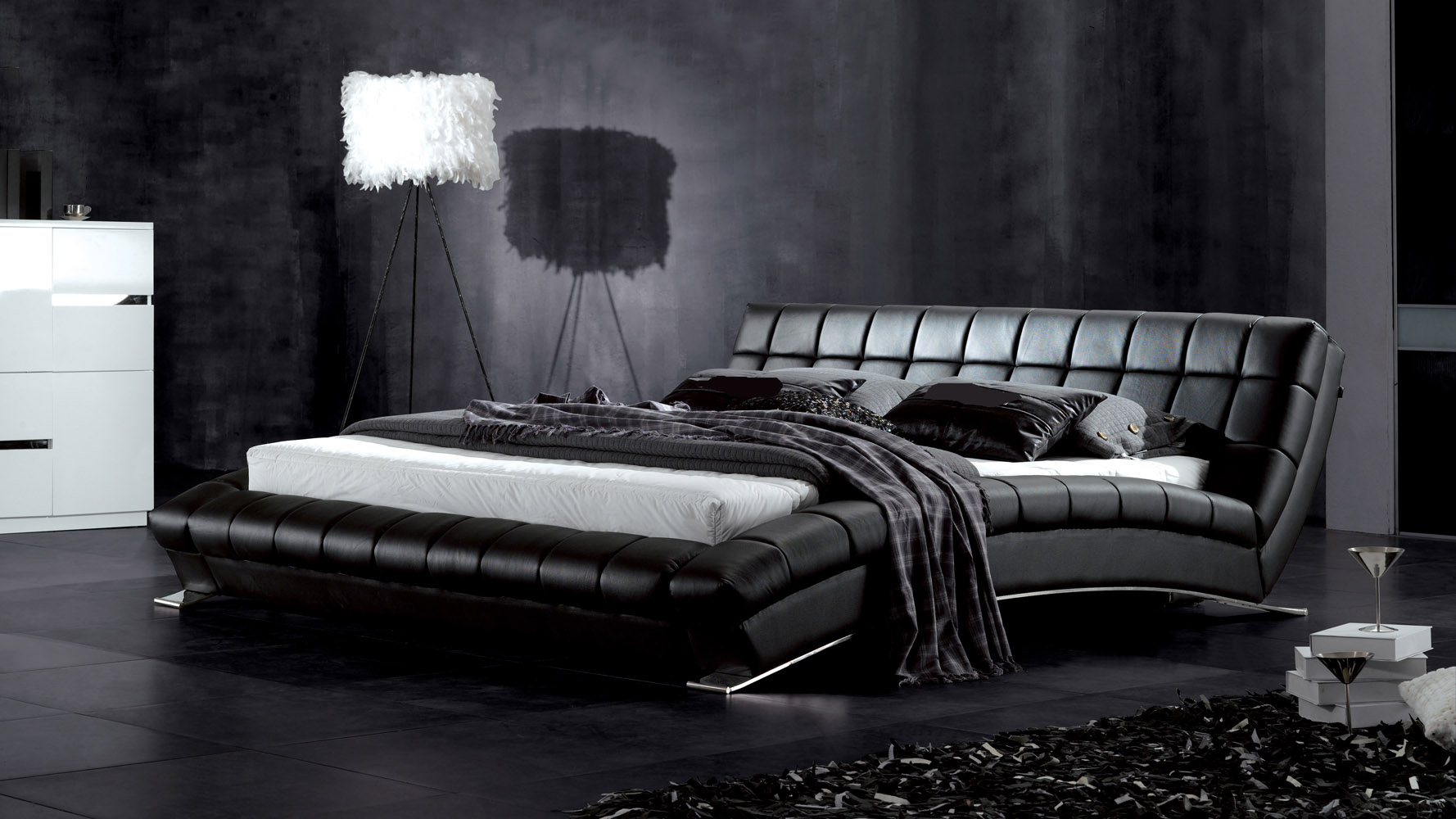 Adonis Black Tufted Leather Platform Bed Zuri Furniture