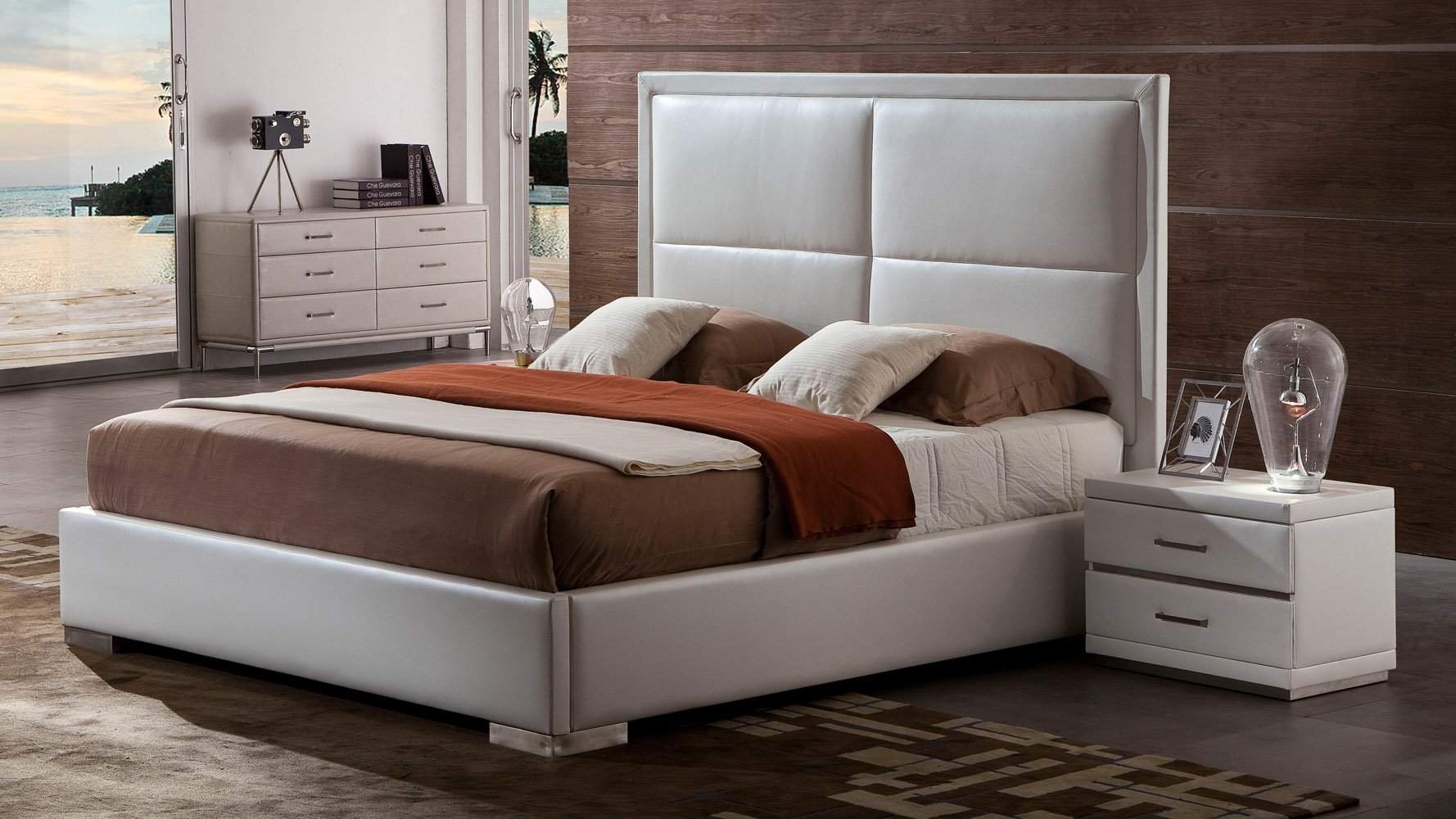 Aries White Leather Platform Bed Zuri Furniture