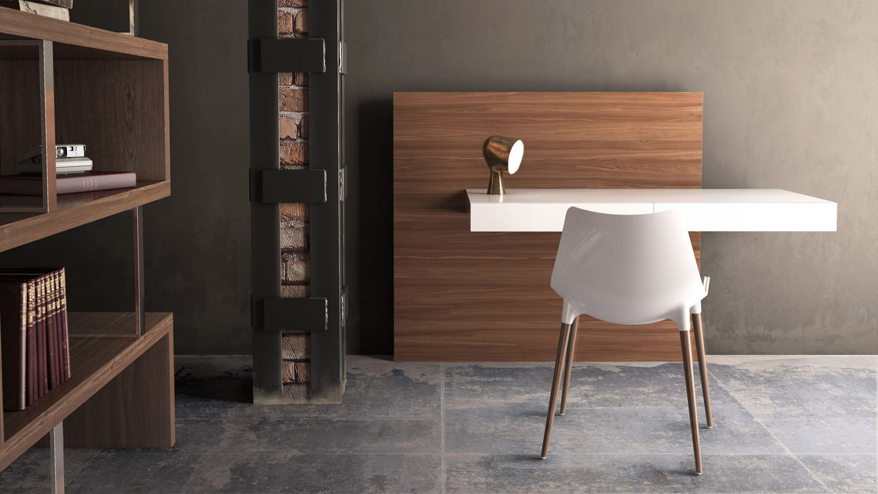 Arya Wall Mounted Desk White Lacquer On Walnut Back Zuri Furniture