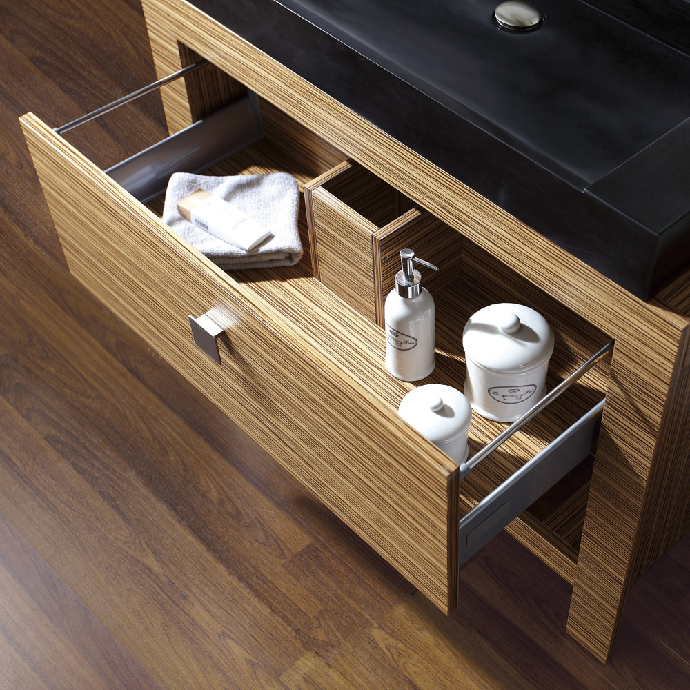 Knox Zebra Wood Veneer Vanity Set with Black Granite Vessel Sink Zuri