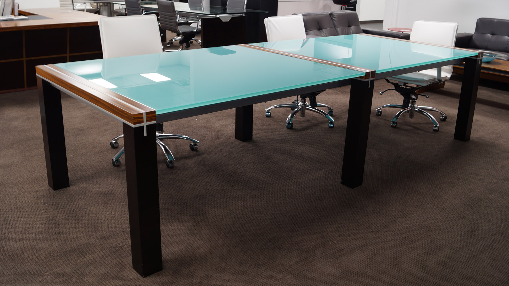 Barkley Blue Tempered Glass Rectangular Conference Table Zuri Furniture