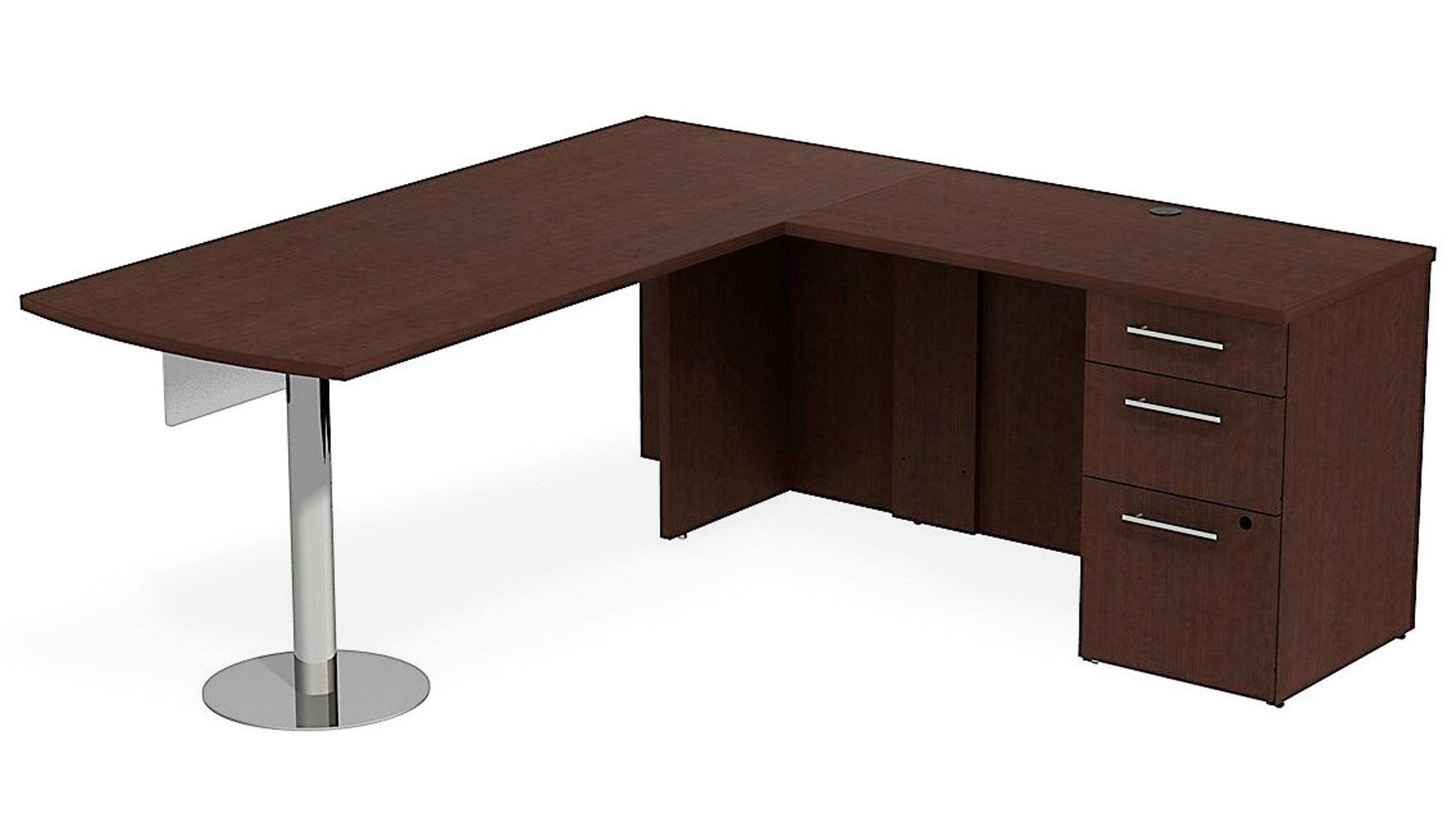 BBF Realize Peninsula Desk in LConfiguration + Glass Modesty Panel