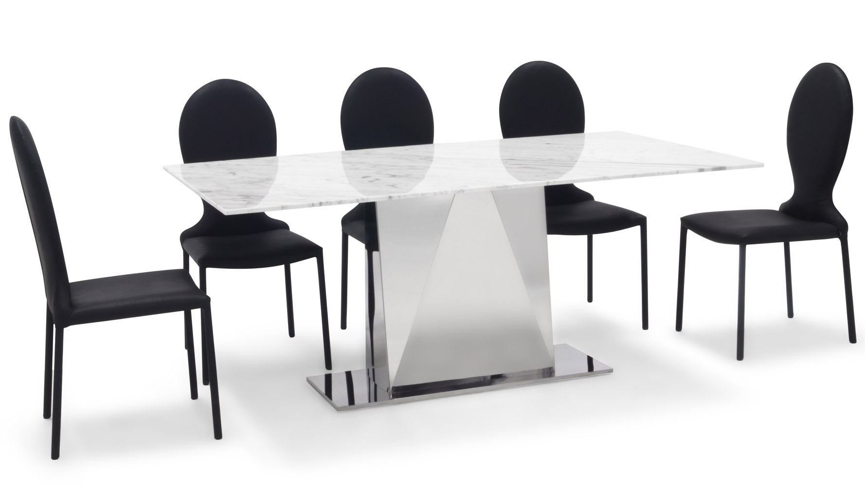 Bianco 71 Inch Marble Dining Table with Polished Stainless Steel Base
