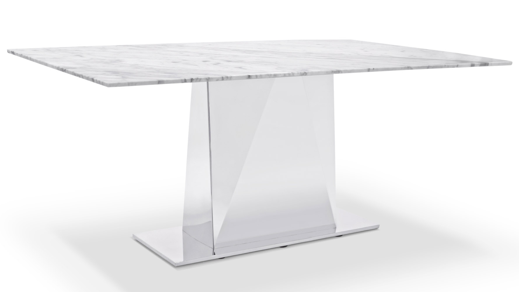 Bianco 71 Inch Marble Dining Table with Polished Stainless Steel Base