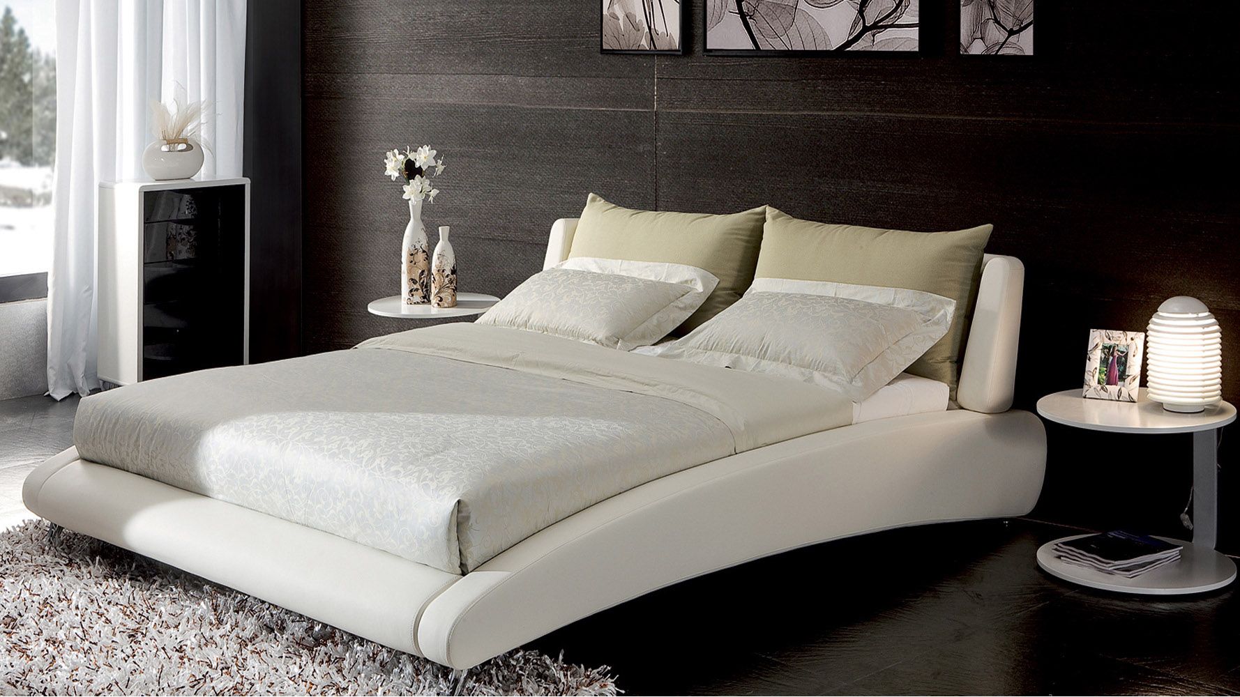 Cadillac Ivory Leather Platform Bed by Zuri Furniture Zuri Furniture