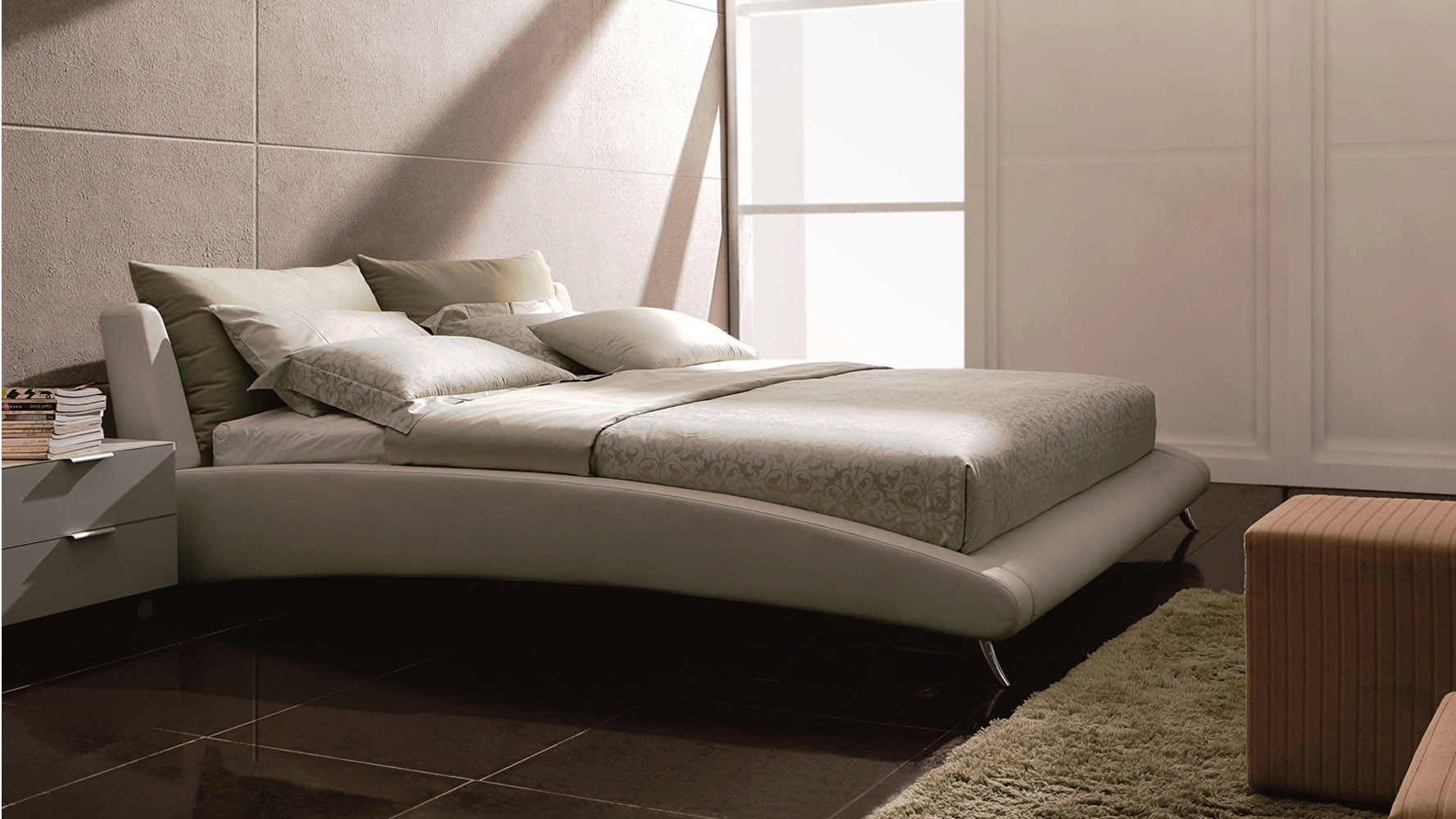 Cadillac Ivory Leather Platform Bed by Zuri Furniture Zuri Furniture