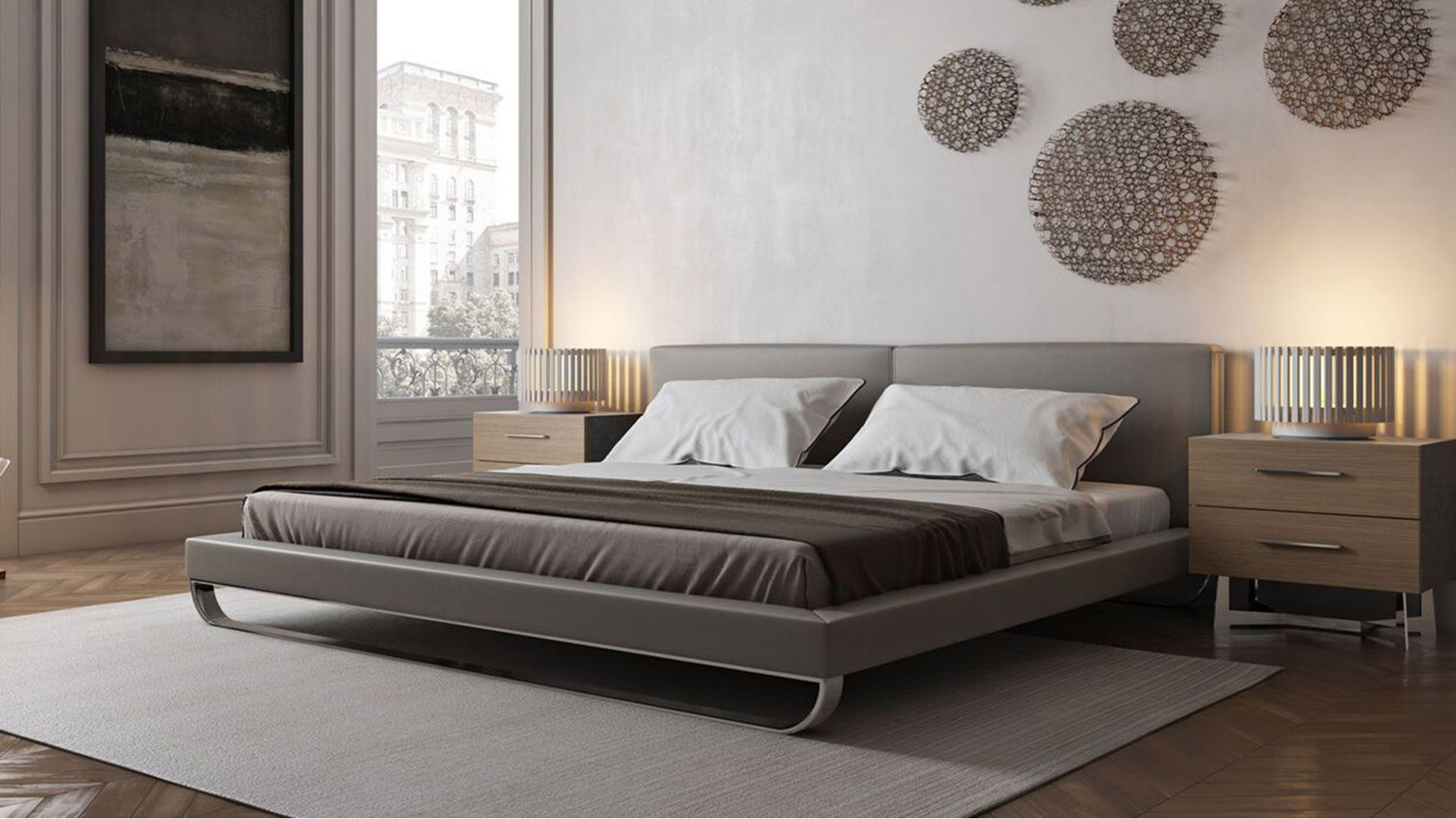 Castle Gray Leatherette and Chrome Lucca Platform Bed Zuri Furniture