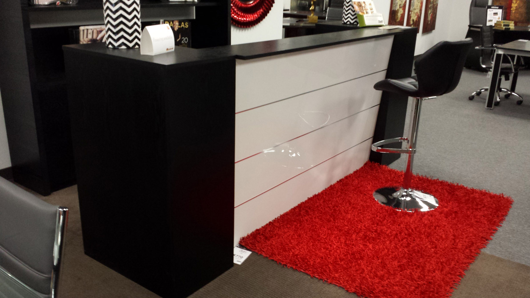 Clinton Reception Desk in Black Oak with White Acrylic Front Zuri