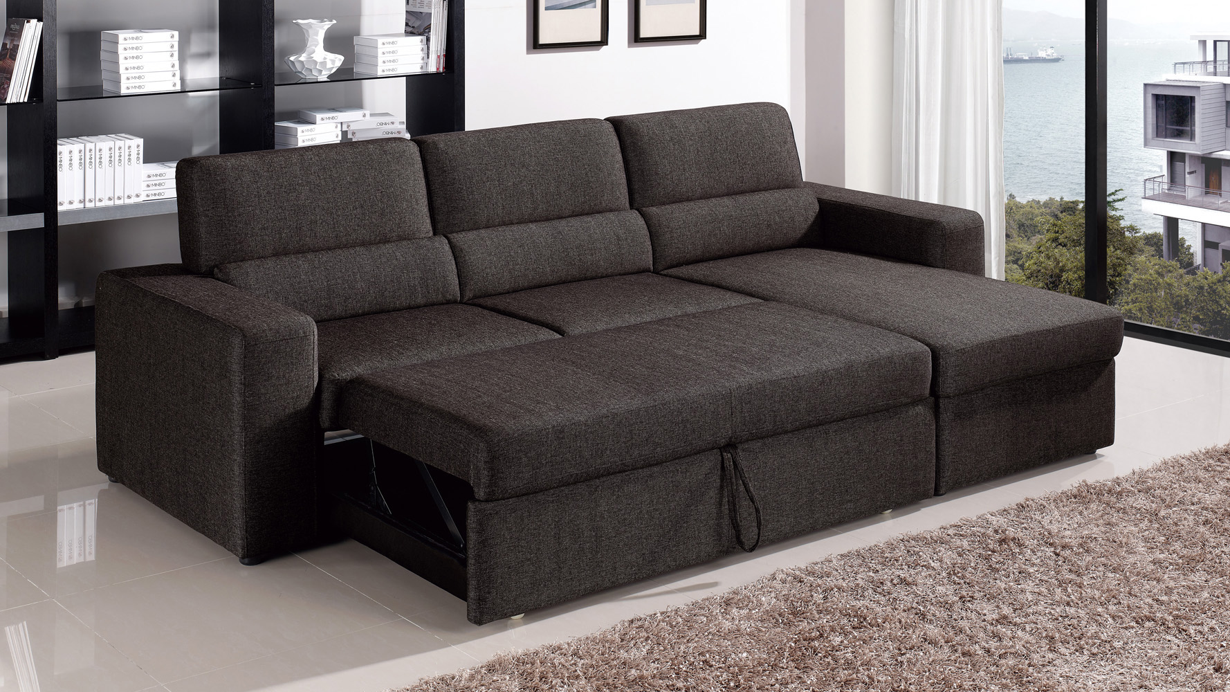 Black Brown Clubber Sleeper Sectional Sofa Zuri Furniture Next