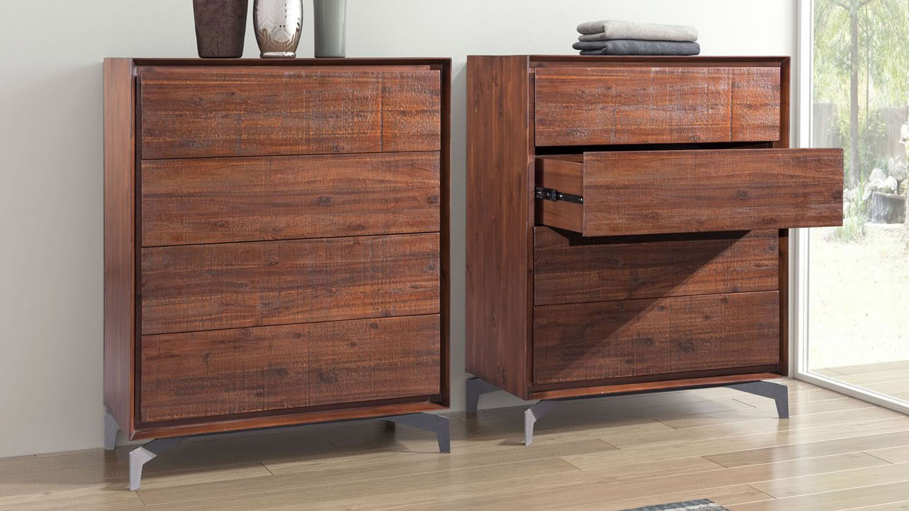 Colville Acacia Wood High Chest, Chestnut Zuri Furniture