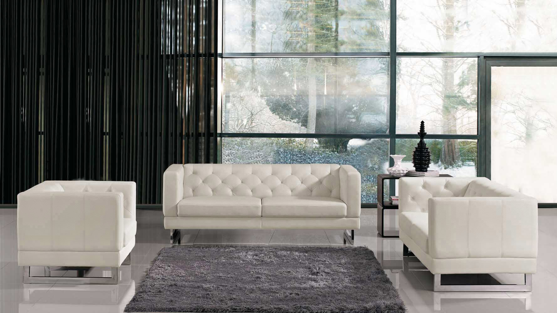 Cream Zeta Tufted Sofa Set with Armchairs Zuri Furniture