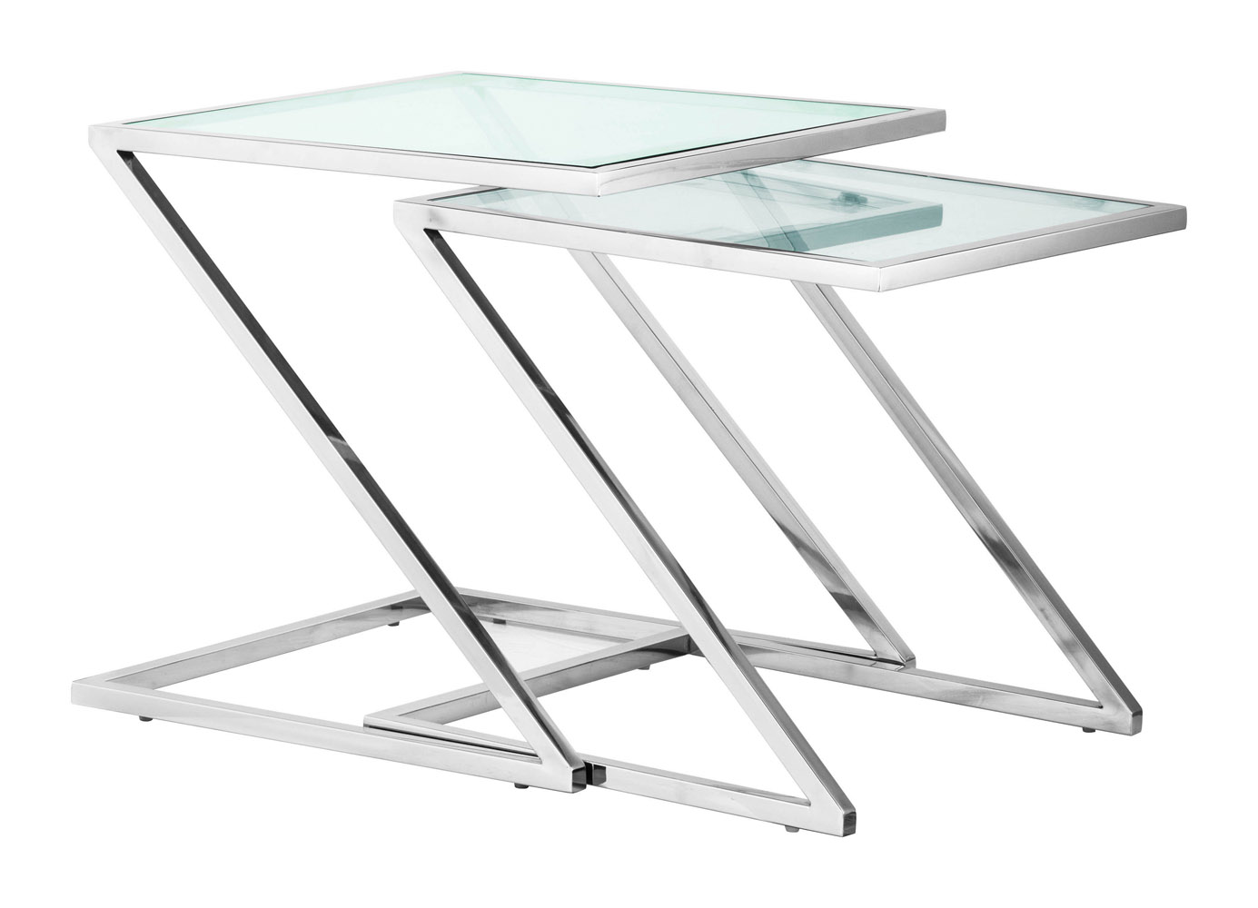 Erin Chromed Steel Nesting Side Table Clear Glass Zuri Furniture