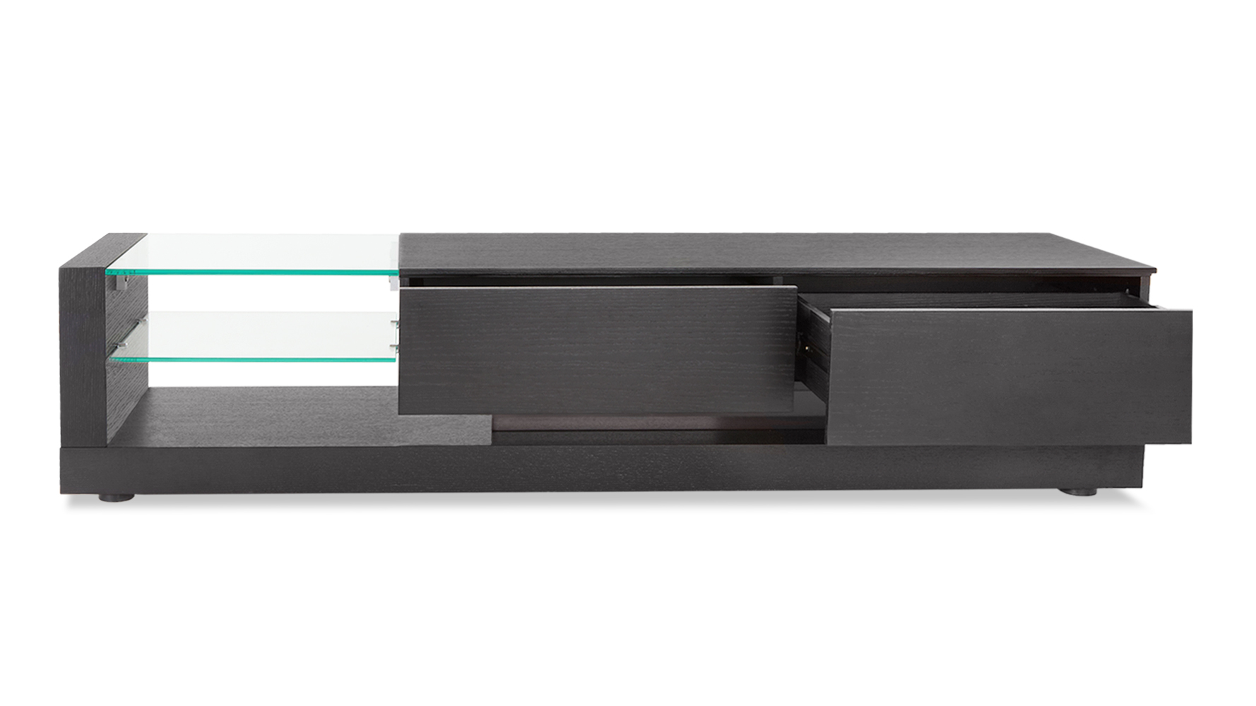 Glass and Black Wood Etta 71 Inch TV Stand with Storage Zuri Furniture