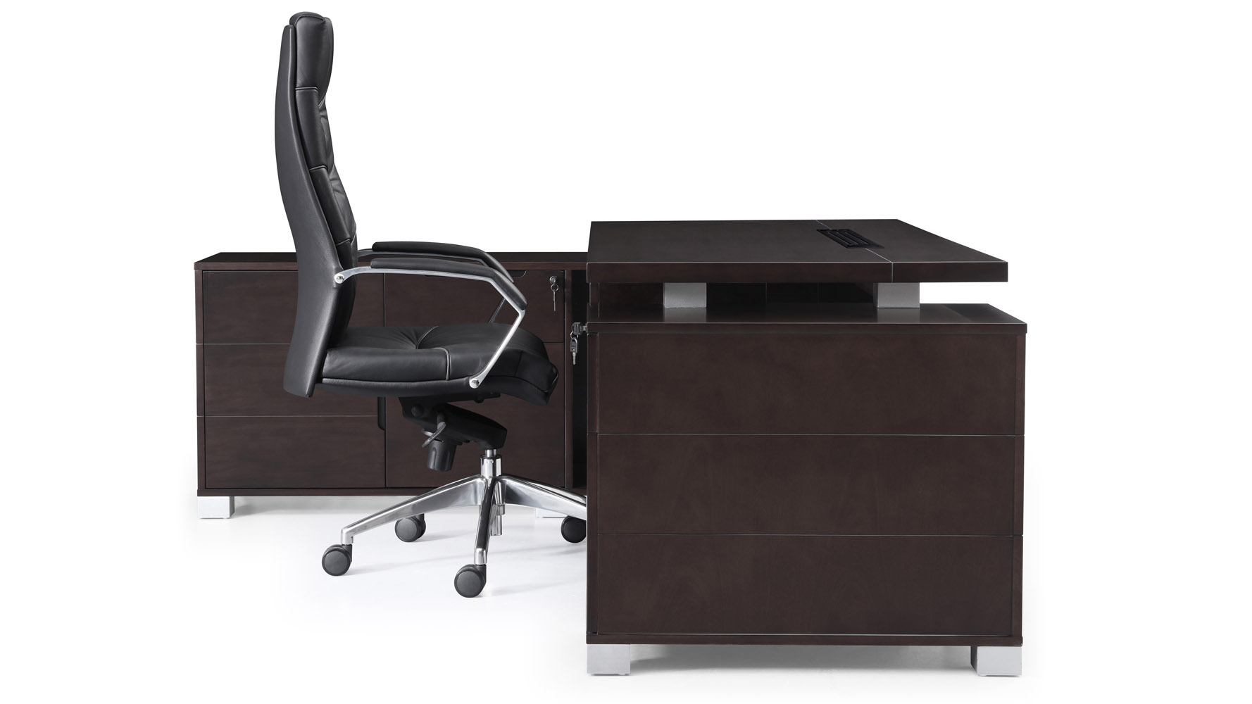 Ford Executive Modern Desk With Filing Cabinets And Return Dark Next