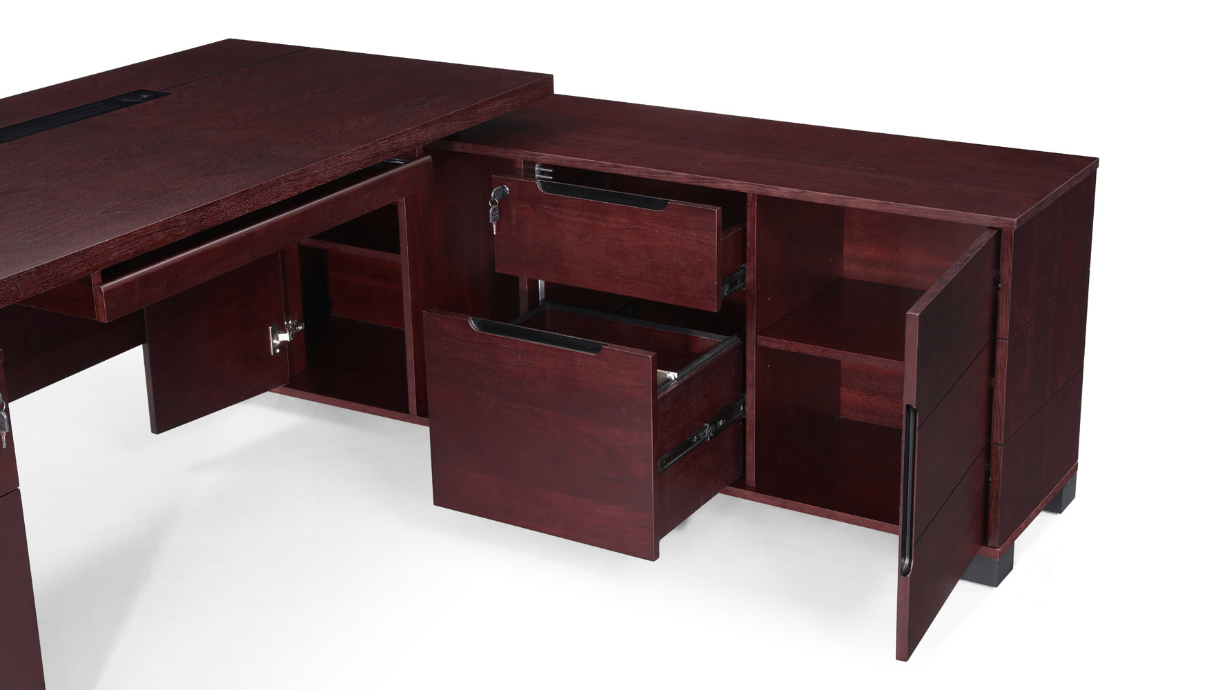 Ford Executive Modern Desk with Filing and Return Mahogany Finish Zuri Furniture