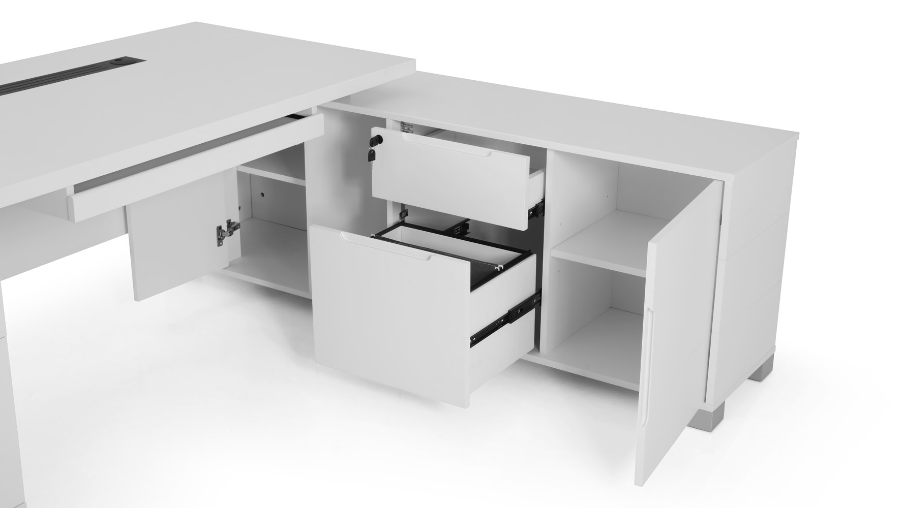 Ford Executive Modern Desk with Filing and Return White