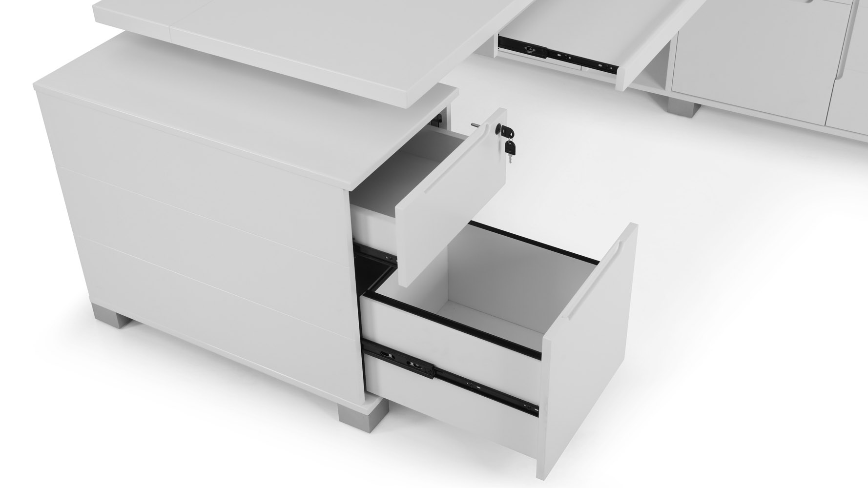 Ford Executive Modern Desk with Filing and Return White