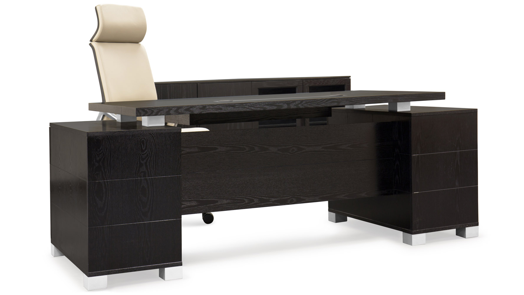 Ford Executive Modern Desk with Filing Black Oak Finish