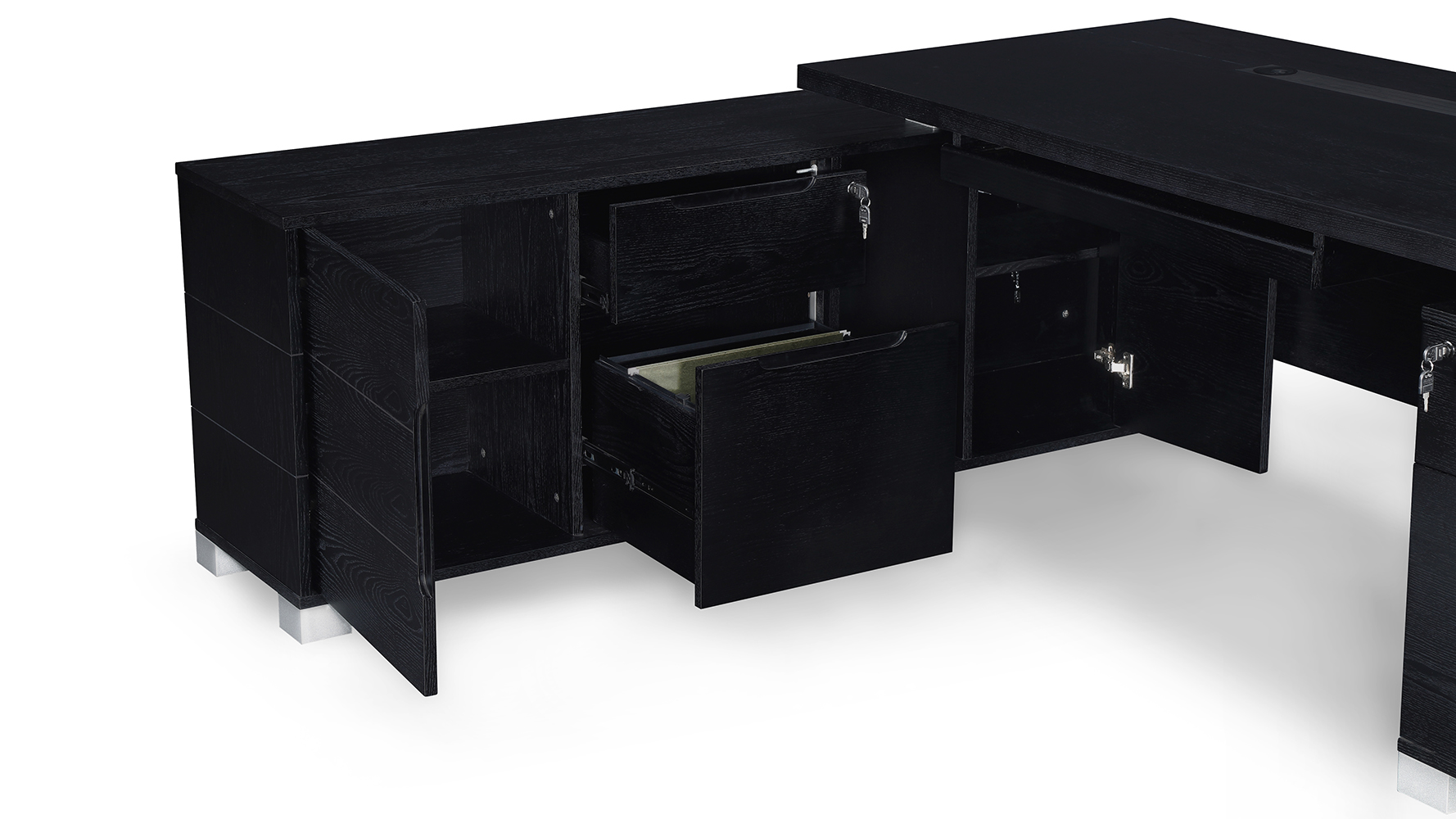 Ford Executive Modern Desk with Filing and Return Black Oak