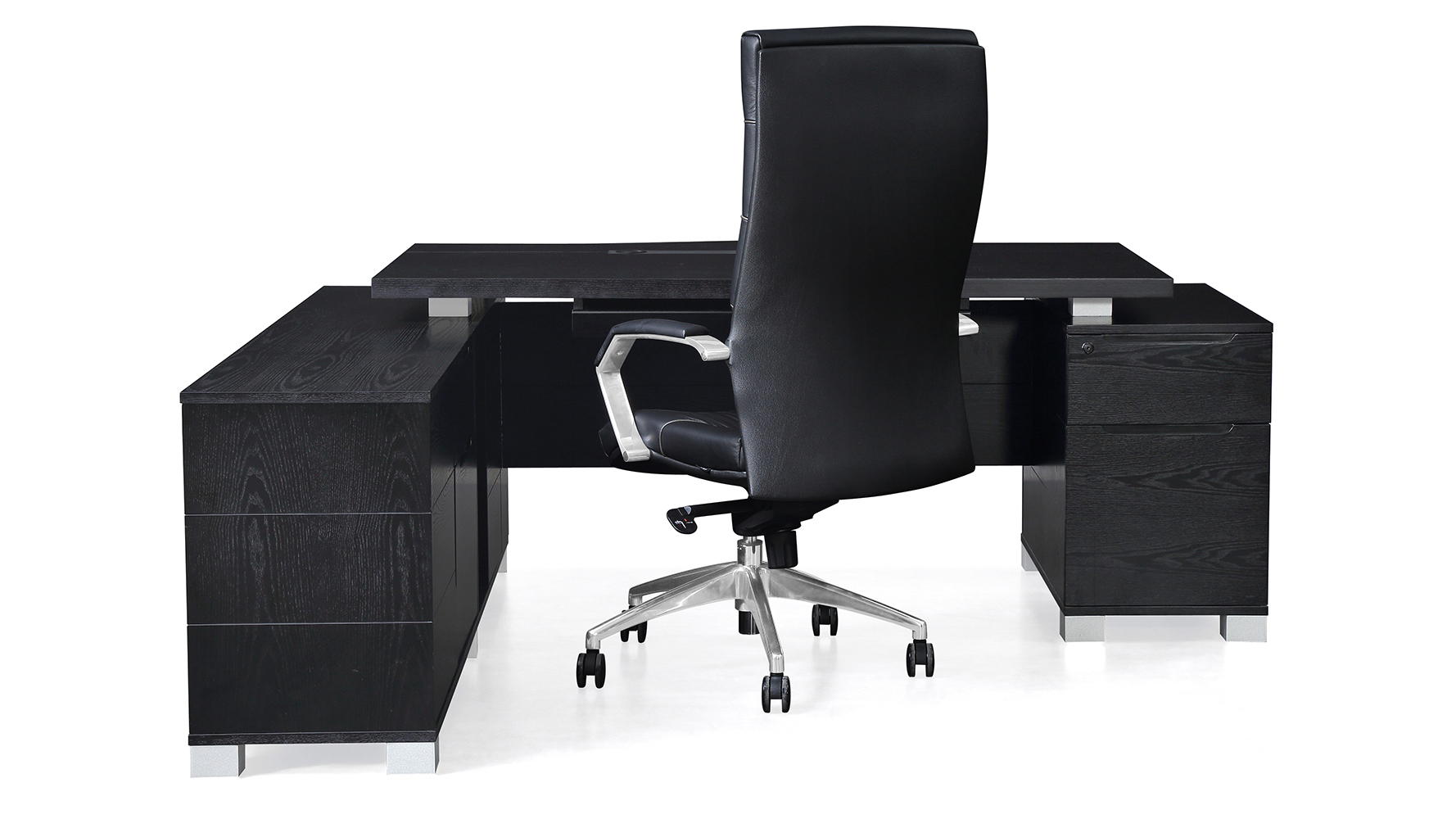 Ford Executive Modern Desk with Filing and Return Black Oak