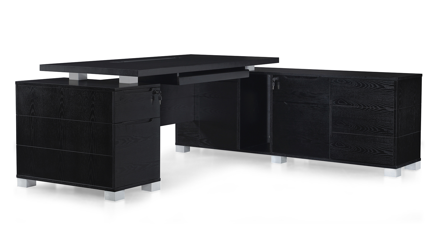 Ford Executive Modern Desk With Filing Cabinets And Return Black Ford Desk With Return Black Oak