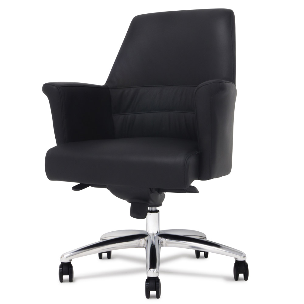 Geffen Genuine Leather Aluminum Base Low Back Executive Chair Zuri