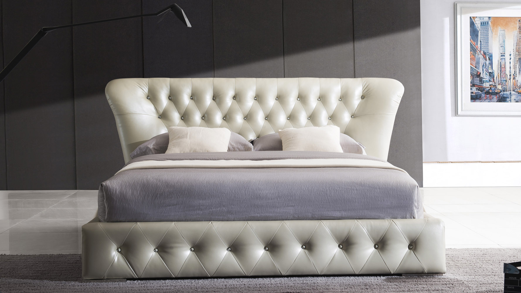 Gemini Champagne Leather Platform Bed Zuri Furniture