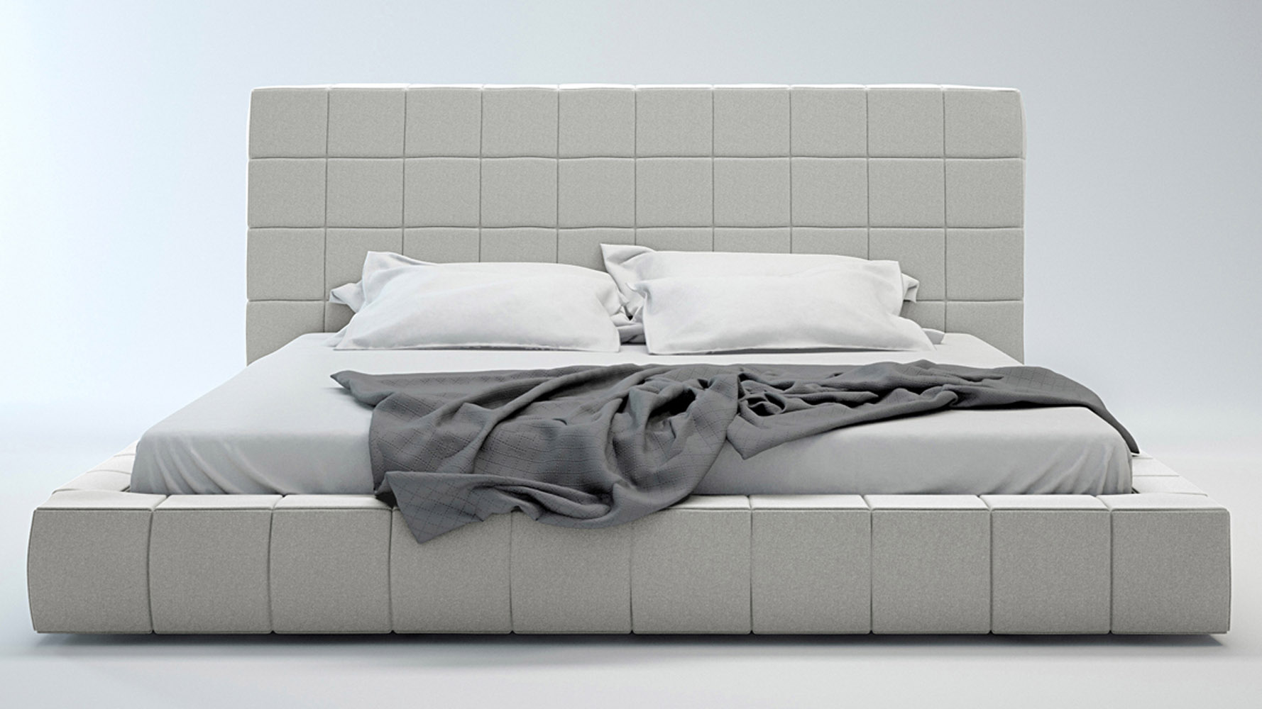 Gray Tufted King Platform Bed 1778 x 1000