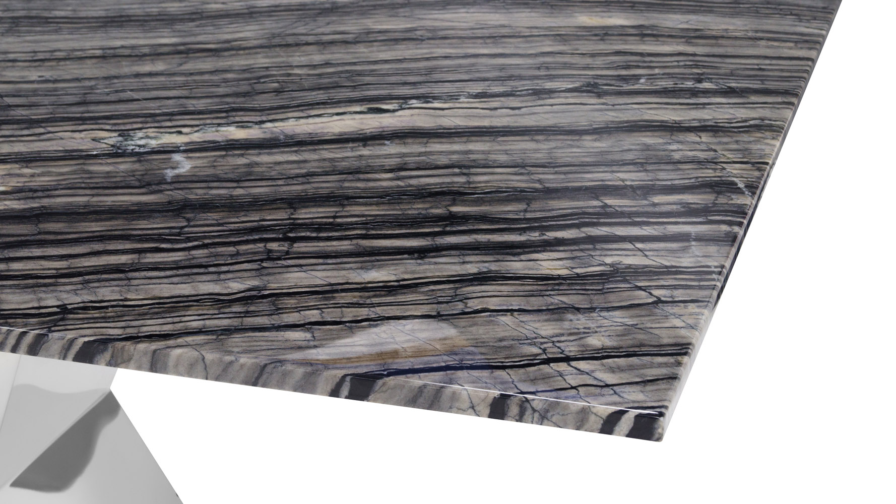 Grigio 71 Inch Grey Marble Dining Table with Polished Stainless Steel