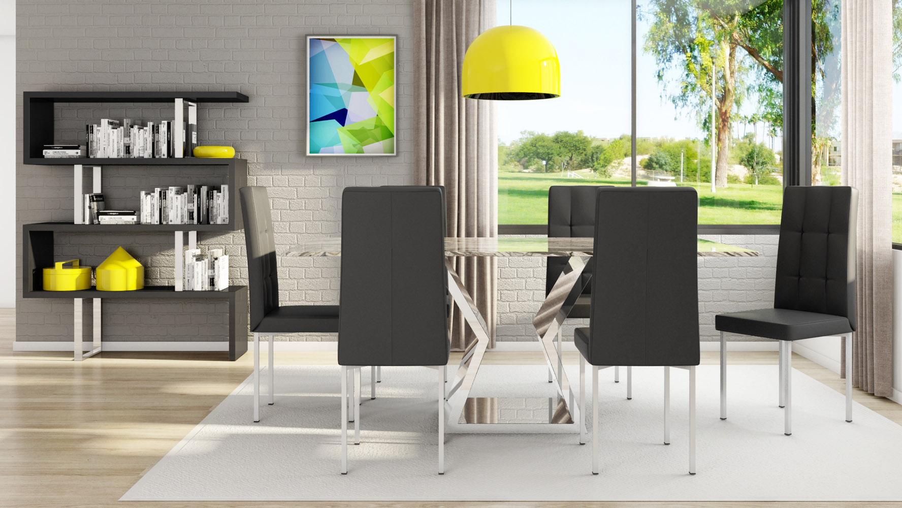 Grigio 71 Inch Grey Marble Dining Table with Polished Stainless Steel