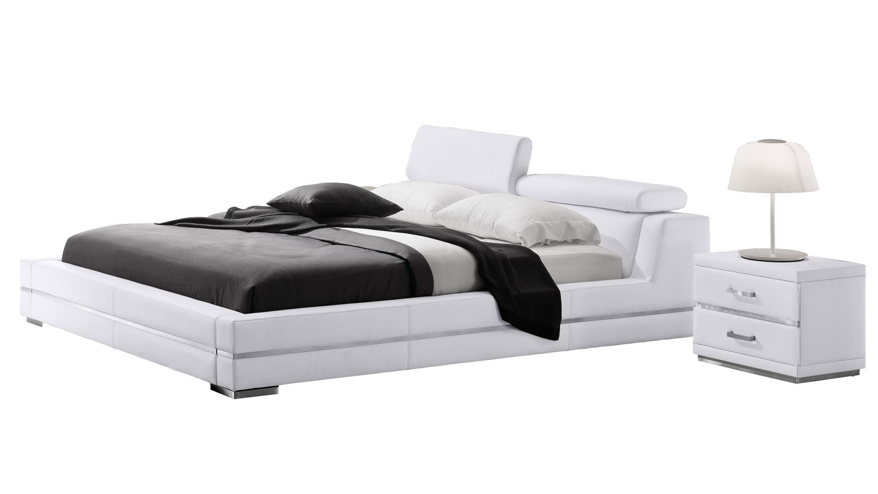 Hera White Leather Platform Bed Zuri Furniture
