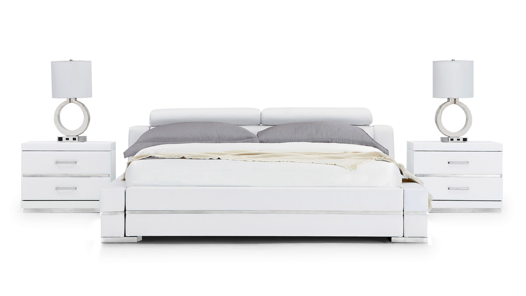 Hera White Leather Platform Bed Zuri Furniture