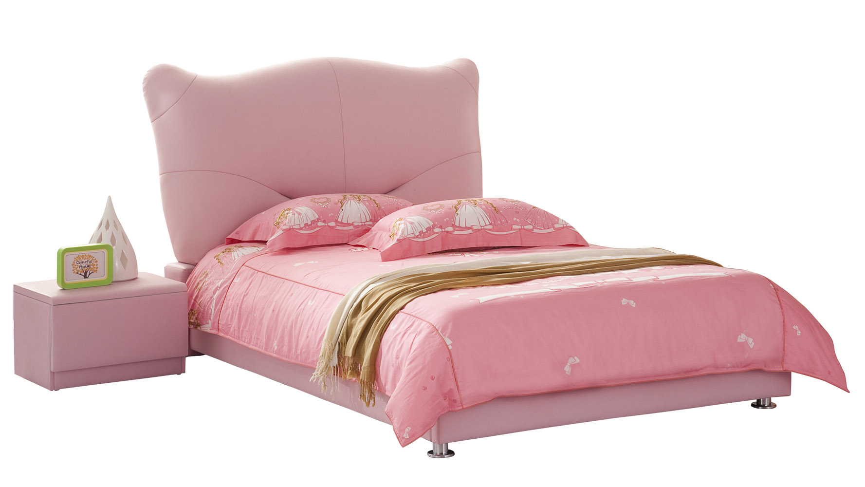 Pink Leather Kitty Kids Bed Zuri Furniture