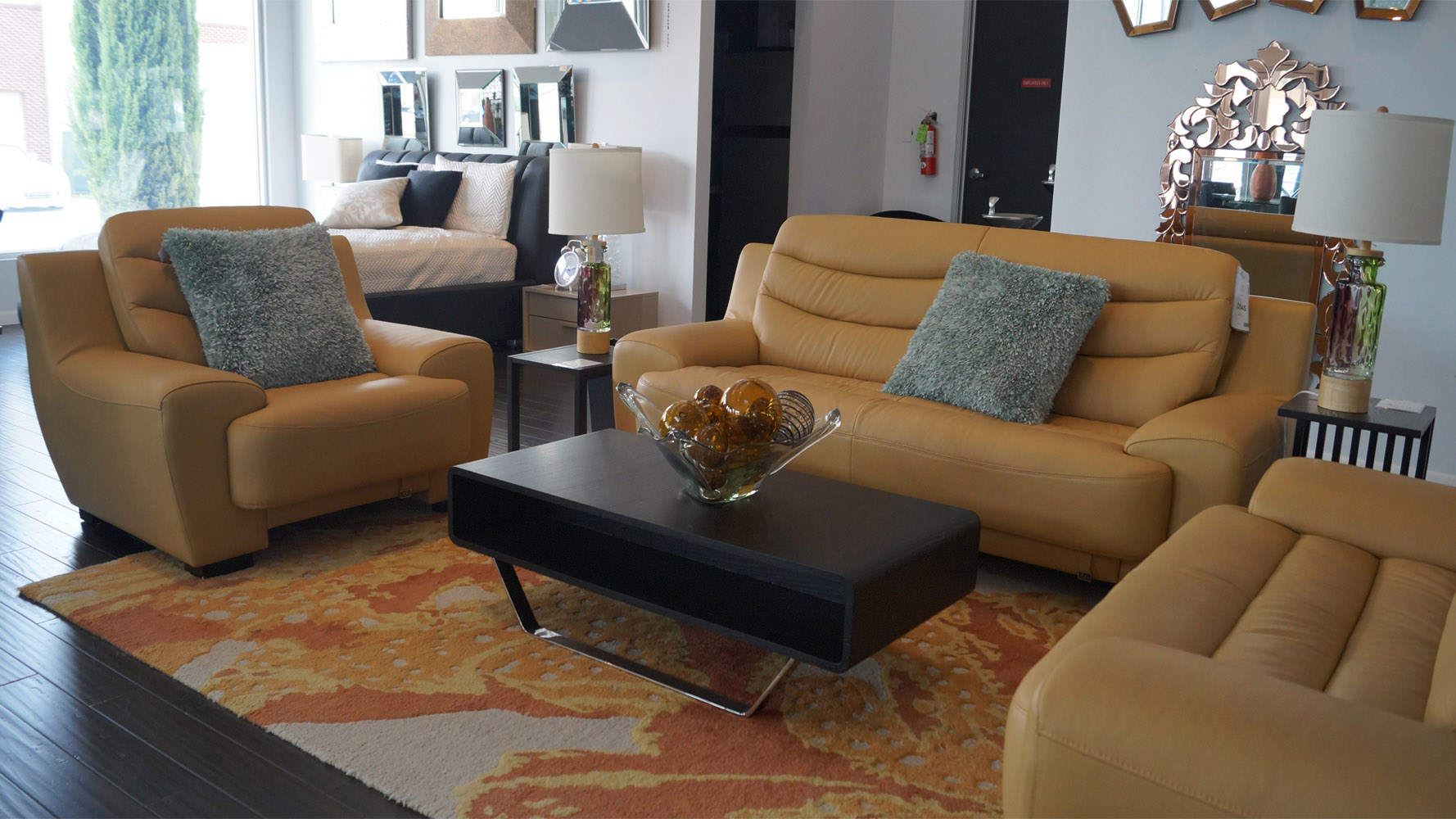 Laguna 3Piece Mustard Yellow Leather Sofa Set Zuri Furniture