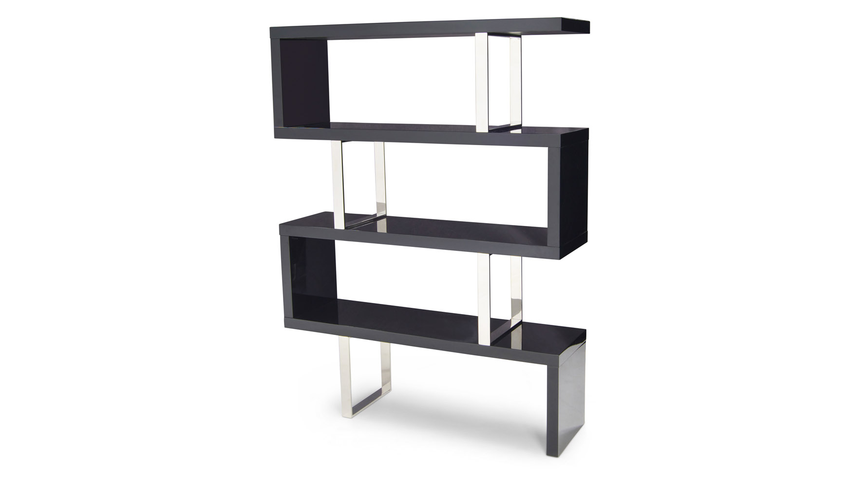 Lester High Gloss Black and Silver Modern Cube 66 Inch Bookcase Zuri