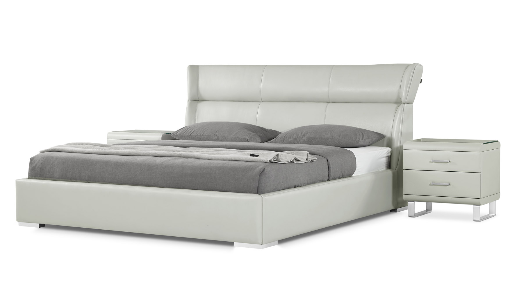 Hypnos Light Grey Leather Platform Bed Zuri Furniture