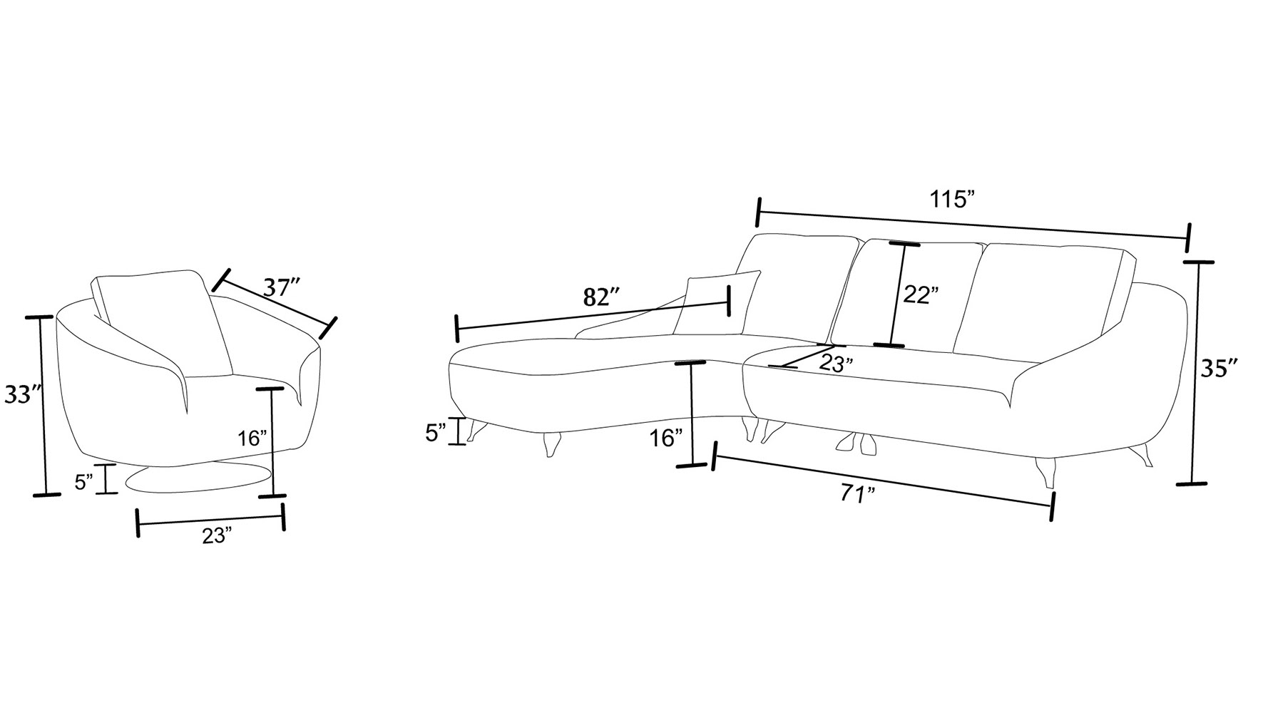 Orange Lucy Leather Sectional Sofa Zuri Furniture