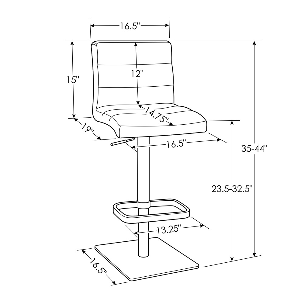 Lush Square Base Adjustable Height Swivel Armless Bar Stool Zuri