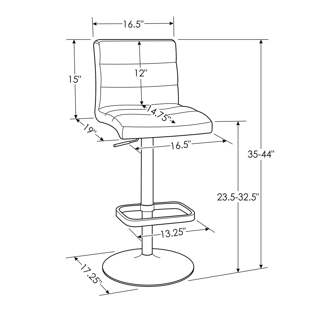 Lush Adjustable Height Swivel Armless Bar Stool Zuri Furniture