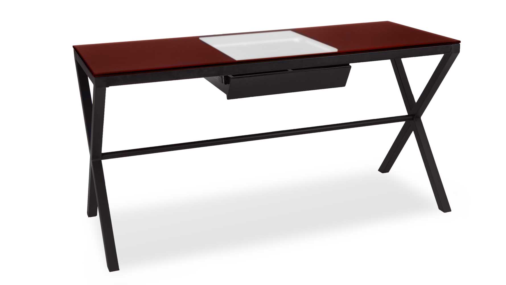 Modern Red Macy Glass Desk with Black Metal Frame Zuri Furniture