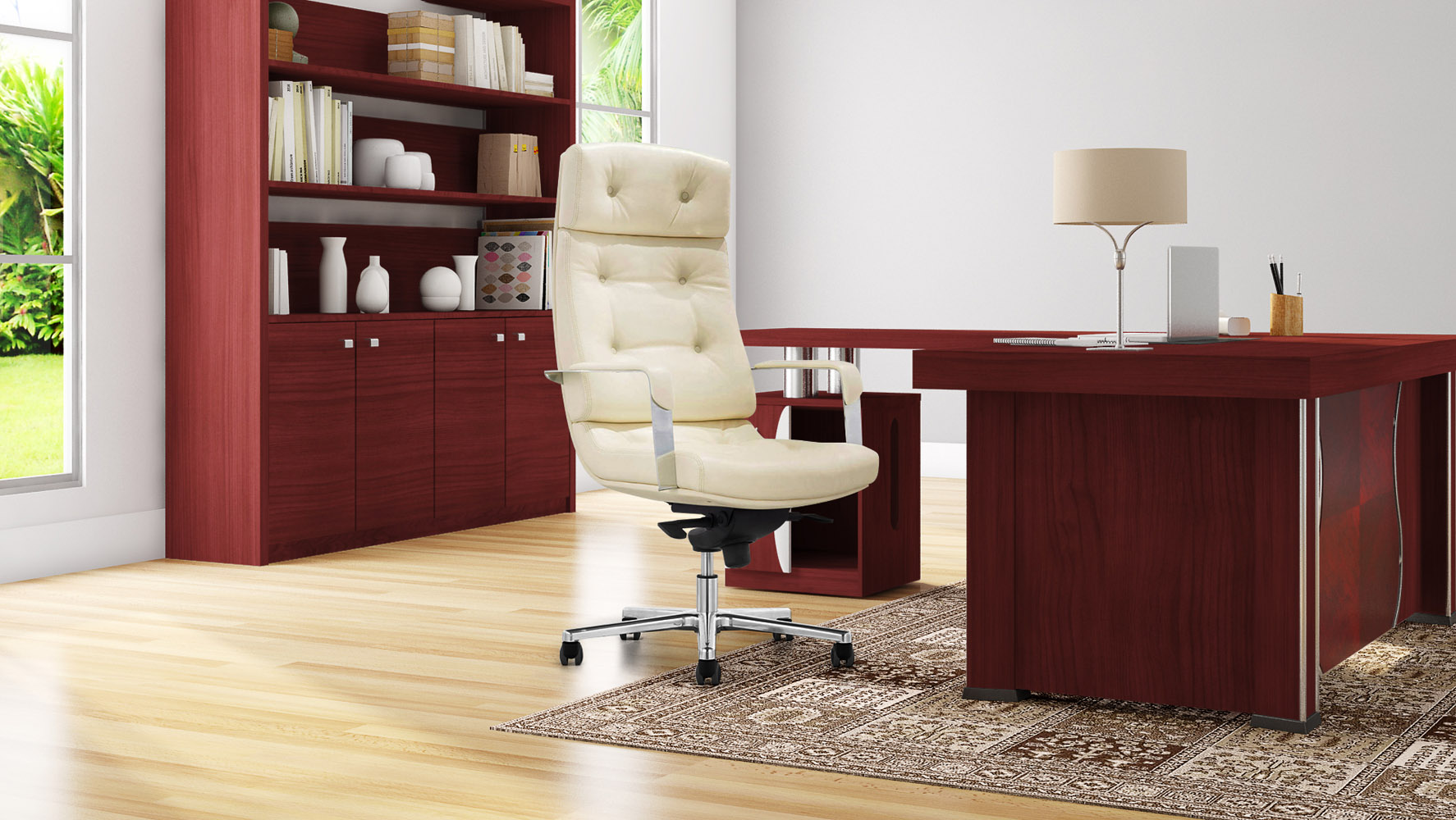 Madison Bookcase in Red Mahogany Finish with Storage Zuri Furniture