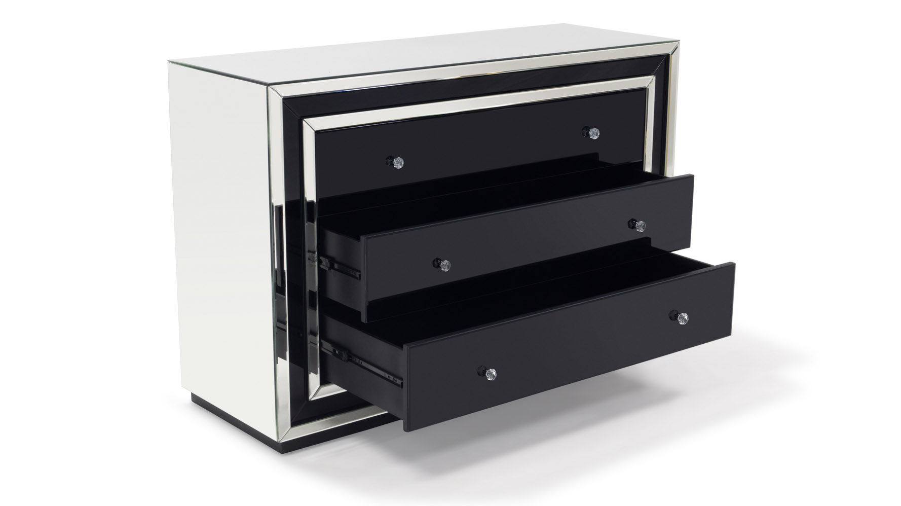 Malibu Contemporary Mirrored 3 Drawer Dresser Zuri Furniture