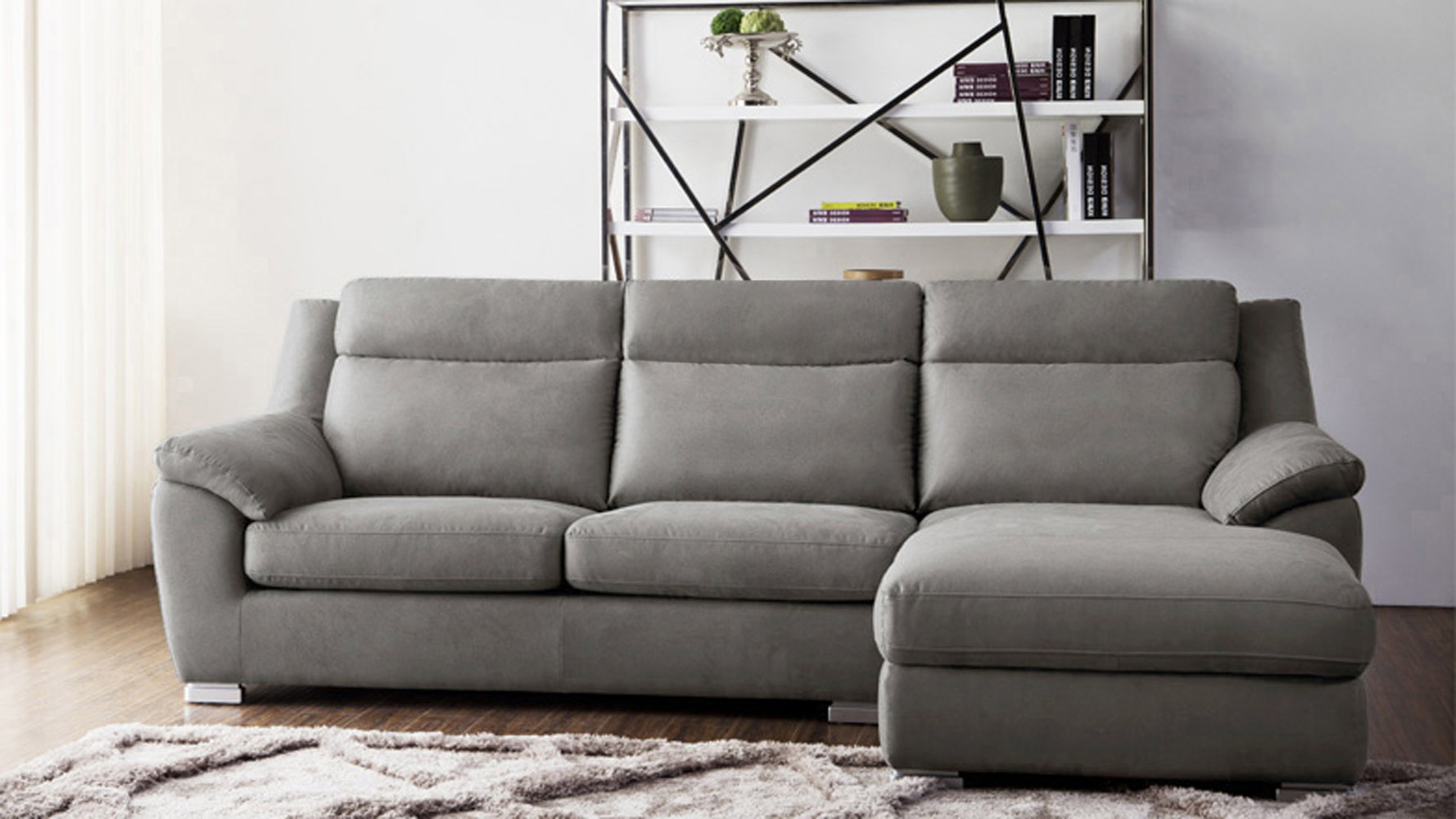 Manor Light Grey Top Grain Leather Sofa Sleeper Sectional With Chaise Zuri Furniture