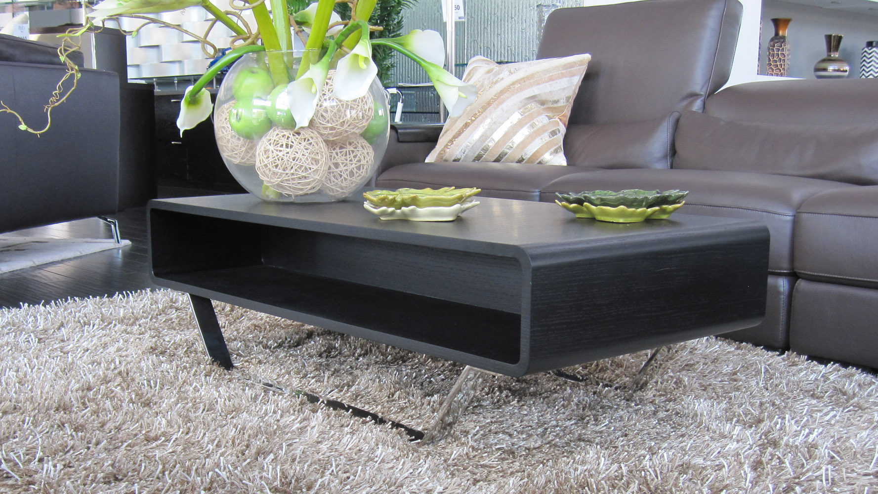 Miles Black Oak Veneer Modern Coffee Table with Metal Base Zuri Furniture