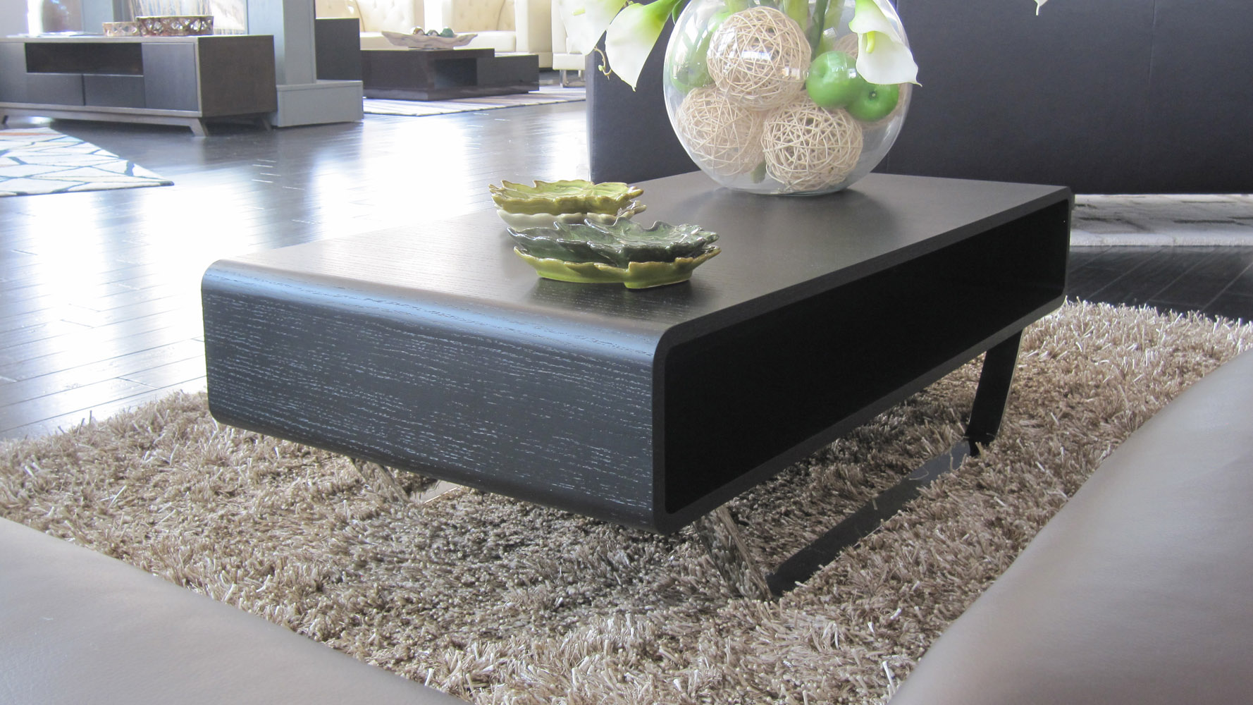 Miles Black Oak Veneer Modern Coffee Table with Metal Base Zuri Furniture