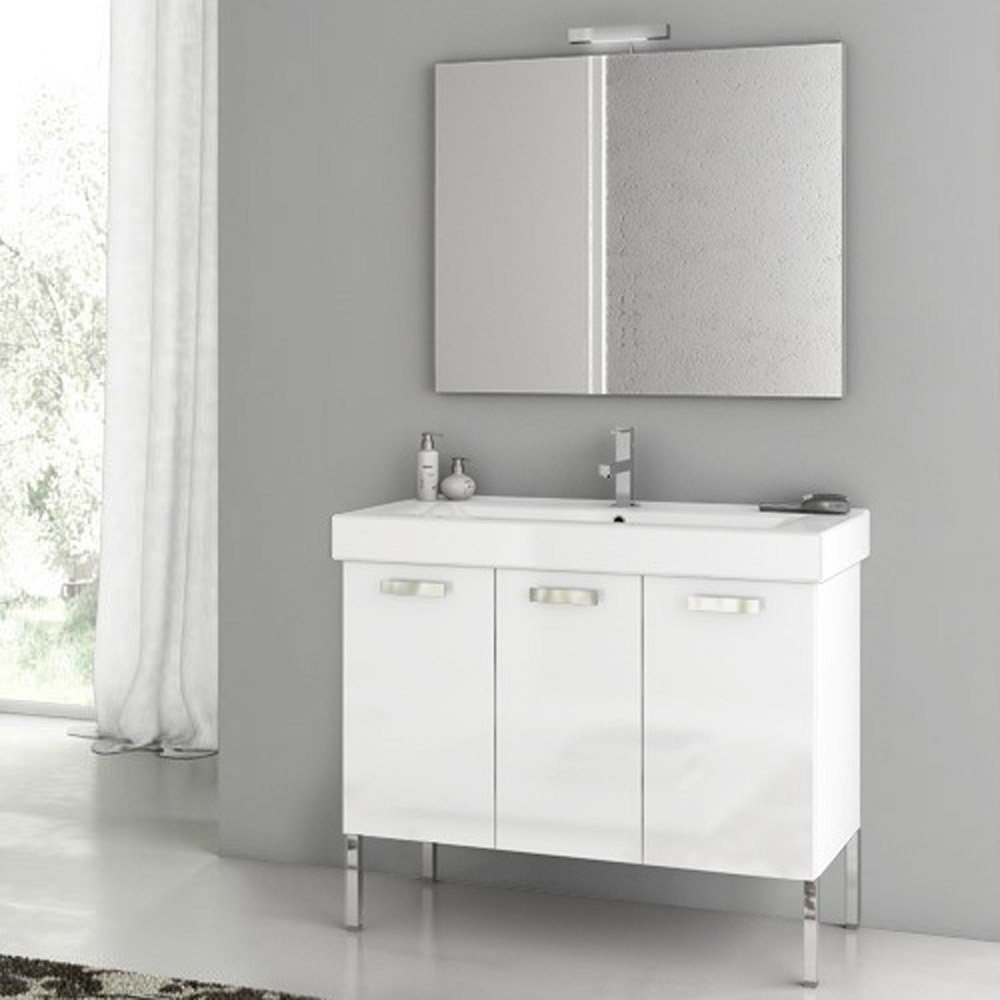 Modern 37 Inch Cubical Vanity Set With Ceramic Sink Glossy White Next