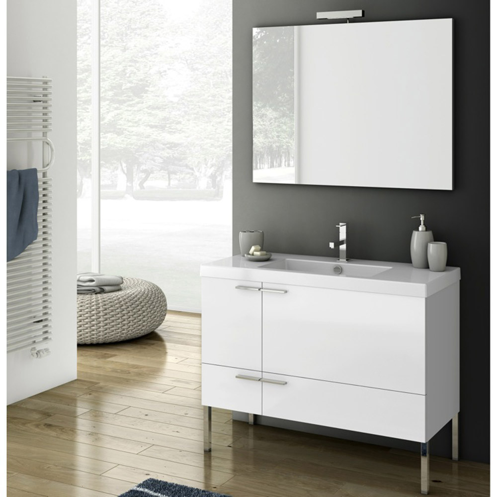 Modern 39 Inch Bathroom Vanity Set With Ceramic Sink Glossy New Space 39 Inch Vanity Set