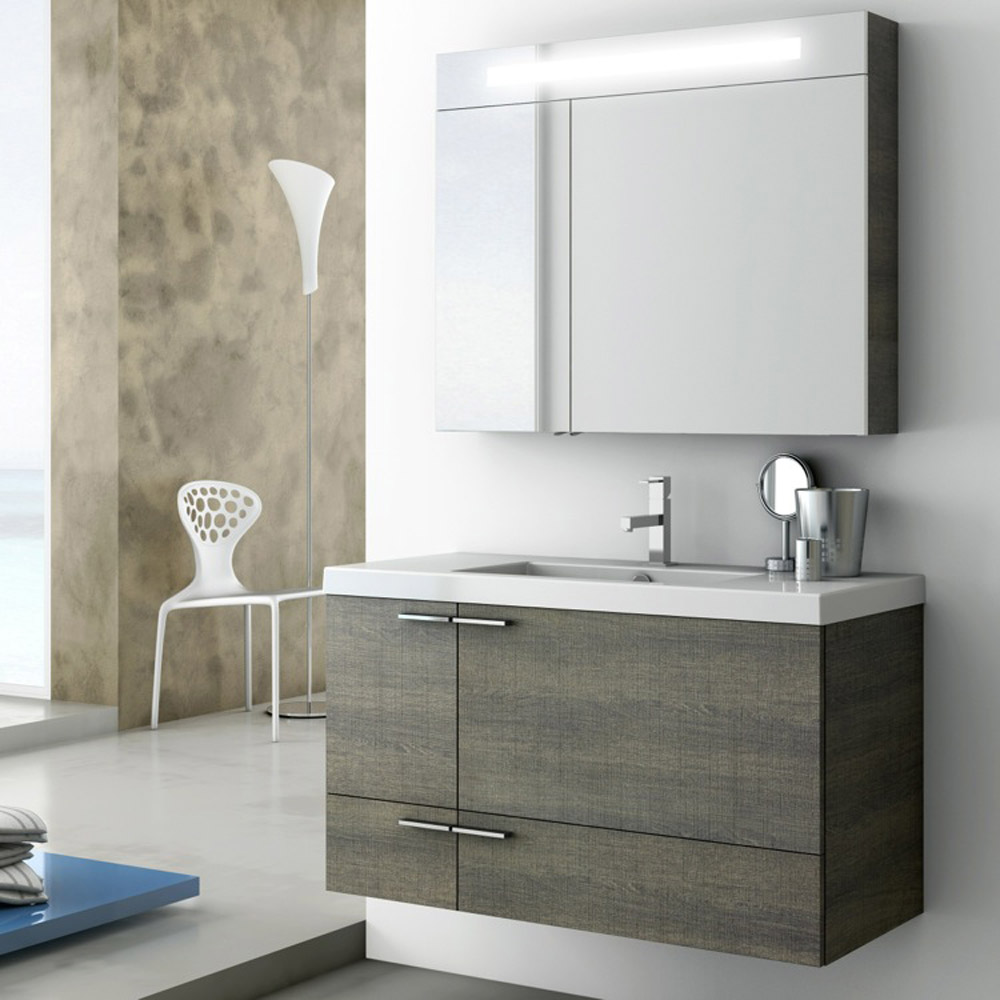 Modern 39 inch Bathroom Vanity Set with Medicine Cabinet  Grey Oak  Zuri Furniture