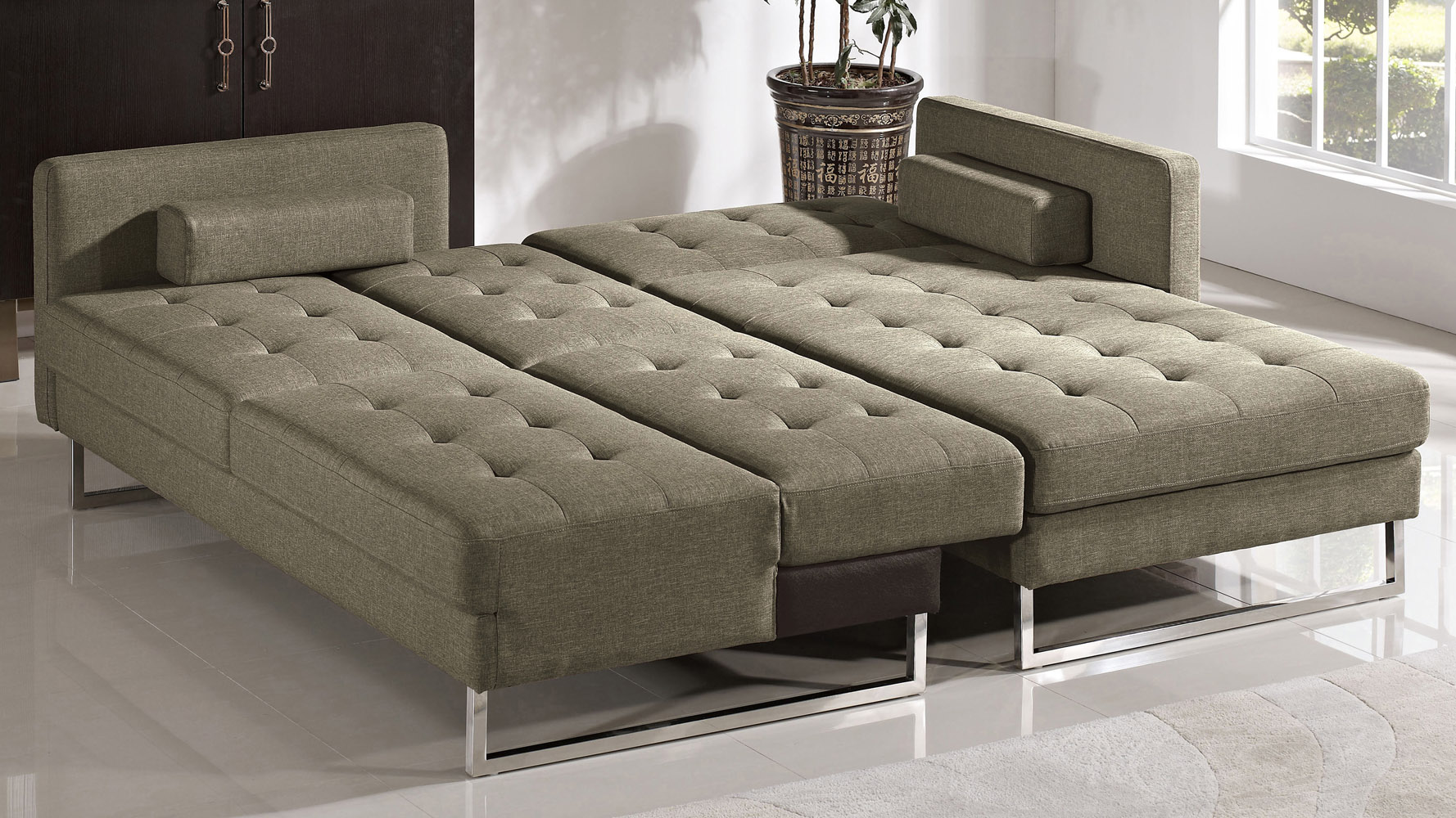 Quinn Modern Brown Fabric Upholstered Sleeper Sectional Sofa Zuri