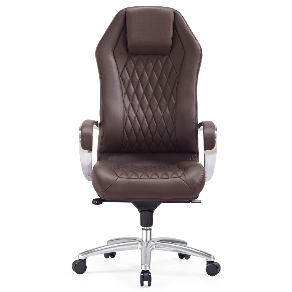 Modern Ergonomic Sterling Leather Executive Chair with Aluminum Base